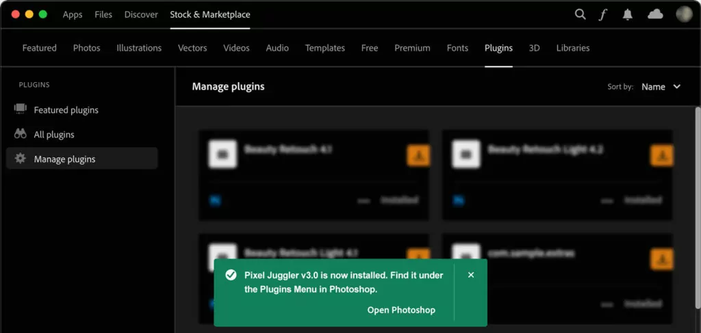 Pixel Juggler Panel shown under the Plugins menu in Photoshop