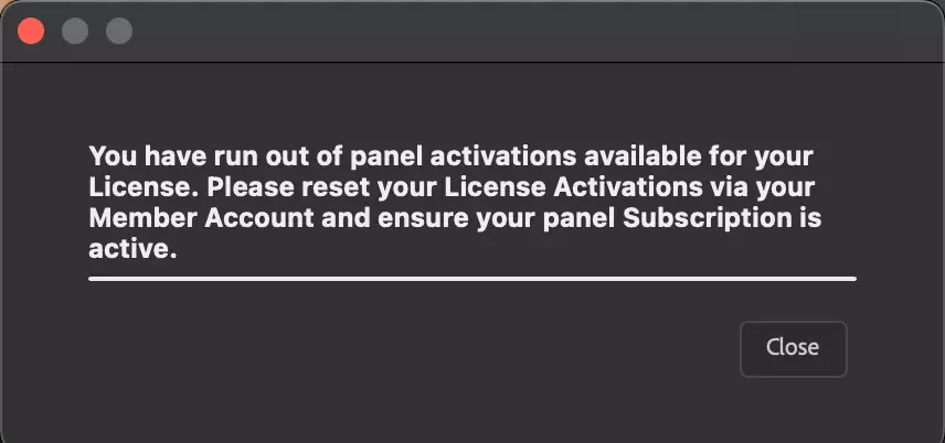 License activation reset screen in the RA Lab Member Account