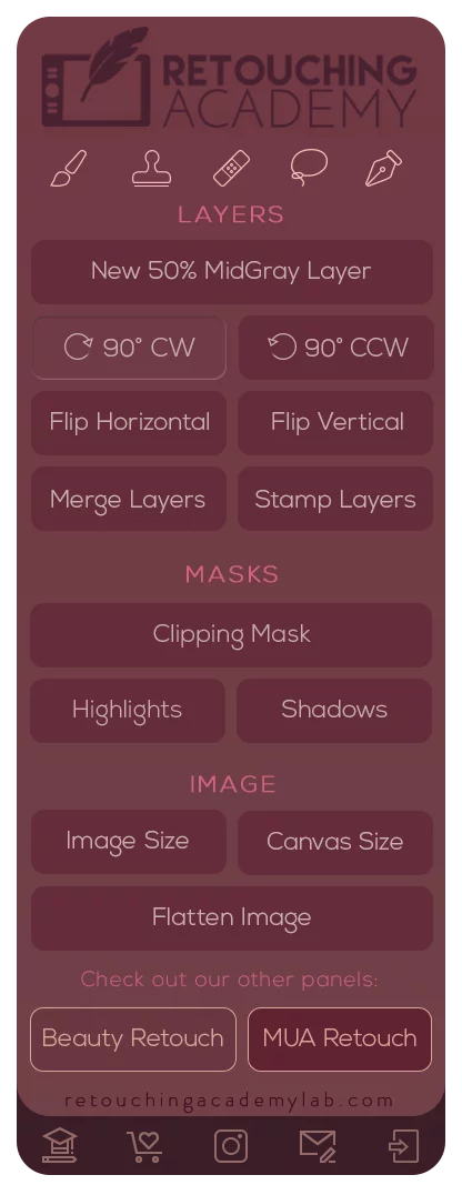 The Pixel Juggler UXP panel interface in Photoshop, showing Layers, Masks and Image tool groups