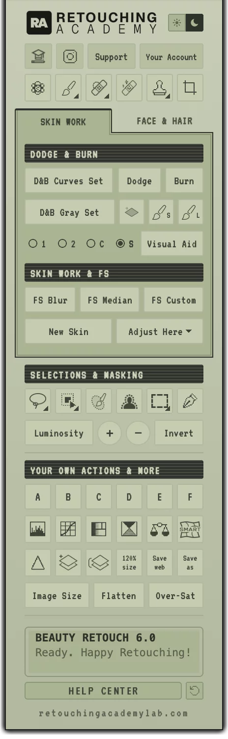Beauty Retouch 6.0 panel, Sage light UI