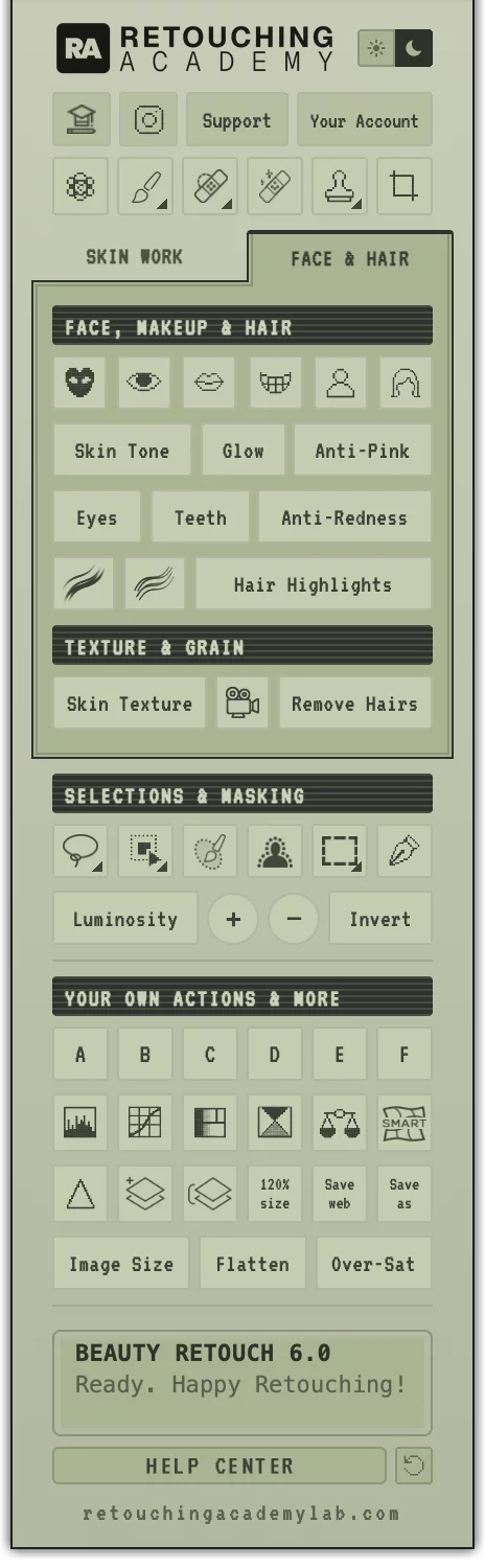 Beauty Retouch 6.0 panel, Sage light UI